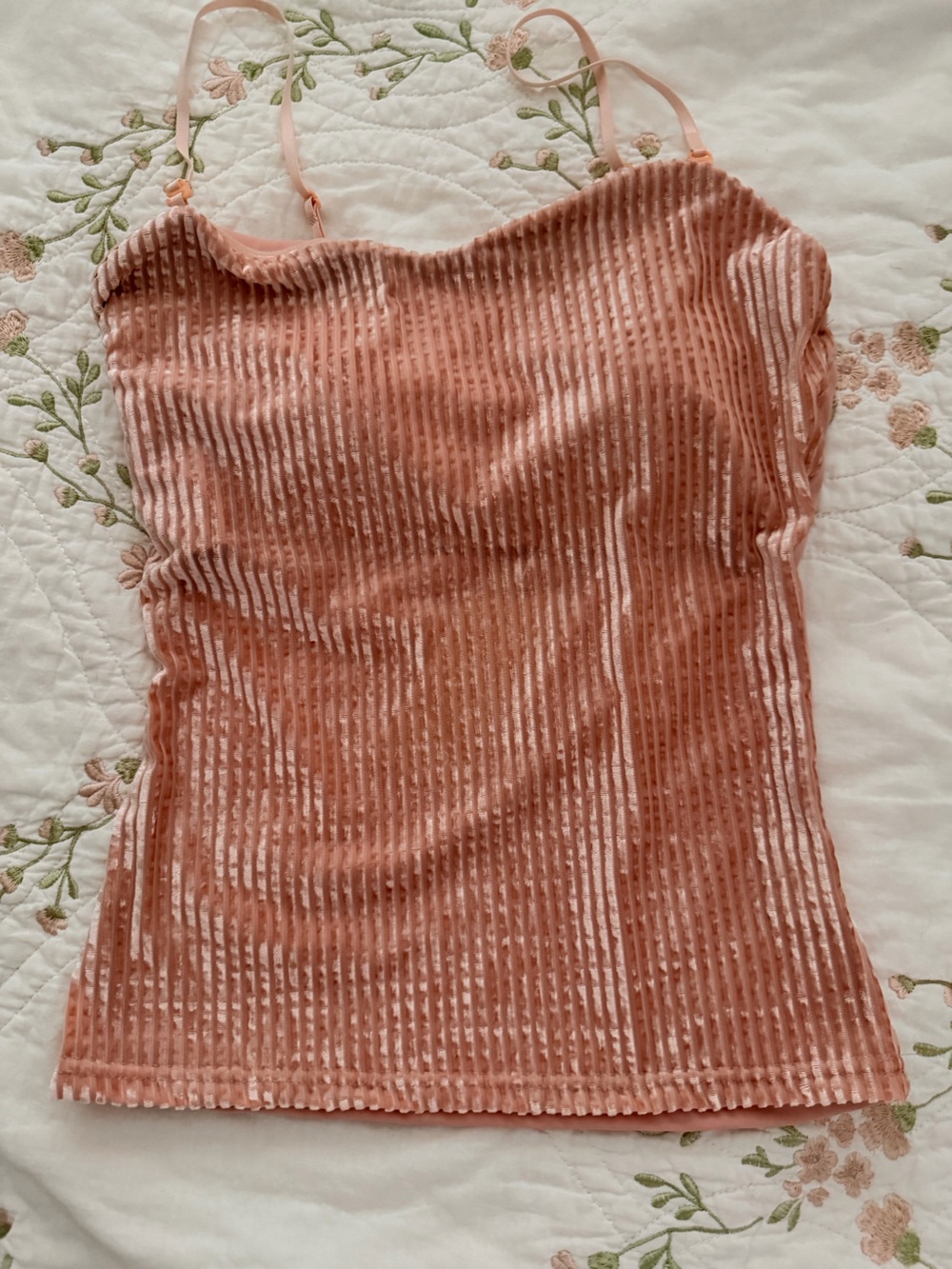 Ribbed Velvet Cami in Blush Pink with Adjustable Straps